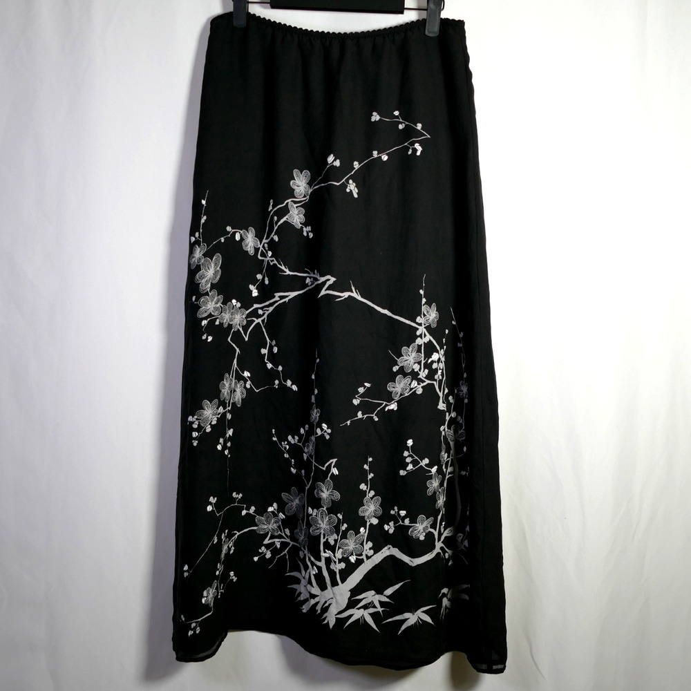 Alfani Womens Y2K Fairy Grunge Floral Silk Maxi Skirt Size 8 Asian Embroidered